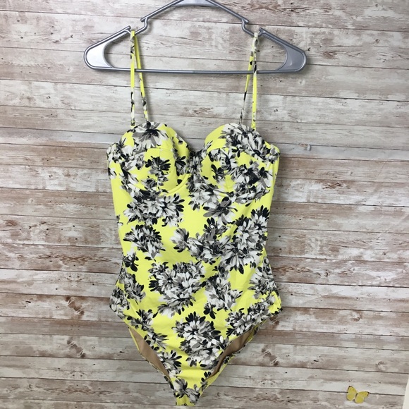 J. Crew Yellow Floral One Piece Swim Suit Size 10